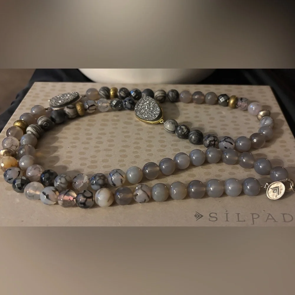Silpada “Ode to Geode” Natural Agate Druzy Double Strand Necklace - Picture 3 of 5